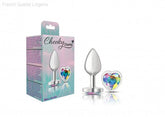 Cheeky Charms - Silver Metal Butt Plug - Heart/Clear-French Quarter Lingerie